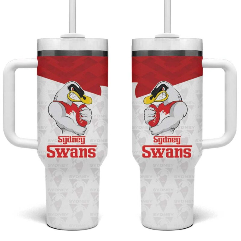 AFL Sydney with Swans Mascot Simple Style Custom Stanley Quencher 40oz Stainless Steel Tumbler With Handle - Threewoofs - Image 2