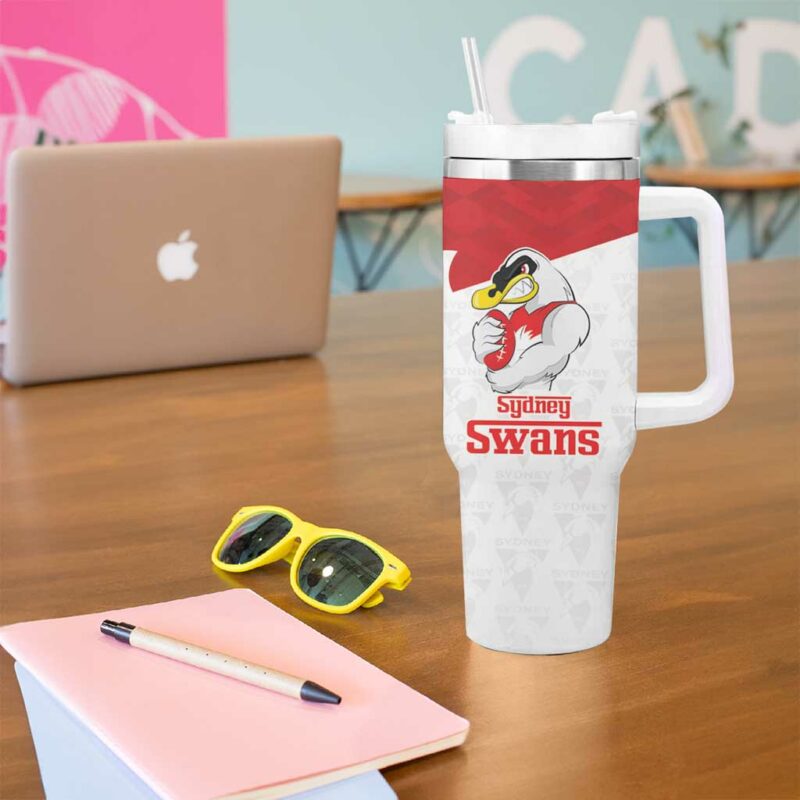 AFL Sydney with Swans Mascot Simple Style Custom Stanley Quencher 40oz Stainless Steel Tumbler With Handle - Threewoofs - Image 5