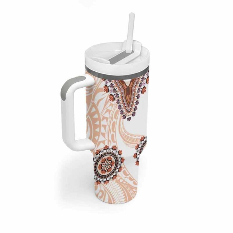 Africa Dashiki With Polynesian Beige Custom Stanley Quencher 40oz Stainless Steel Tumbler With Handle - Threewoofs - Image 2