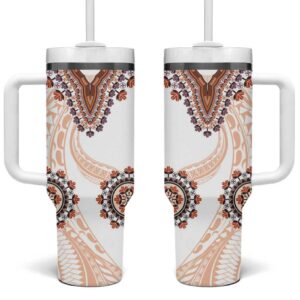 Africa Dashiki With Polynesian Beige Custom Stanley Quencher 40oz Stainless Steel Tumbler With Handle - Threewoofs