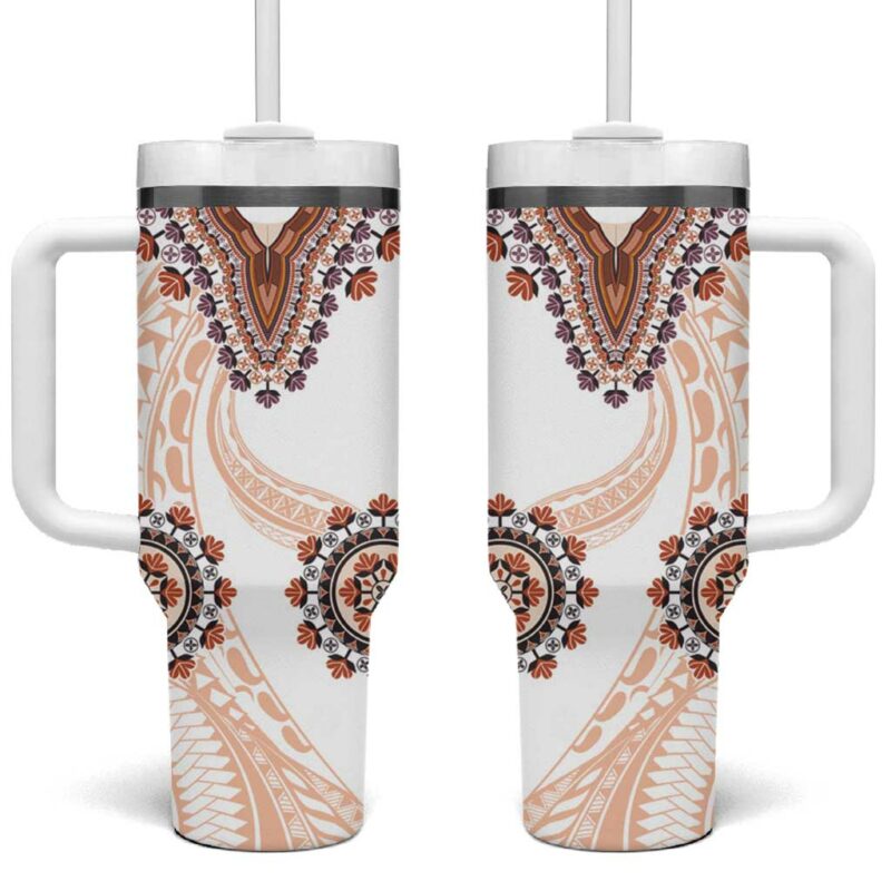 Africa Dashiki With Polynesian Beige Custom Stanley Quencher 40oz Stainless Steel Tumbler With Handle - Threewoofs