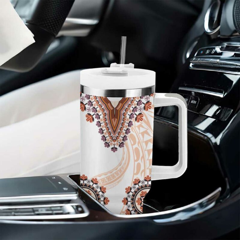 Africa Dashiki With Polynesian Beige Custom Stanley Quencher 40oz Stainless Steel Tumbler With Handle - Threewoofs - Image 8