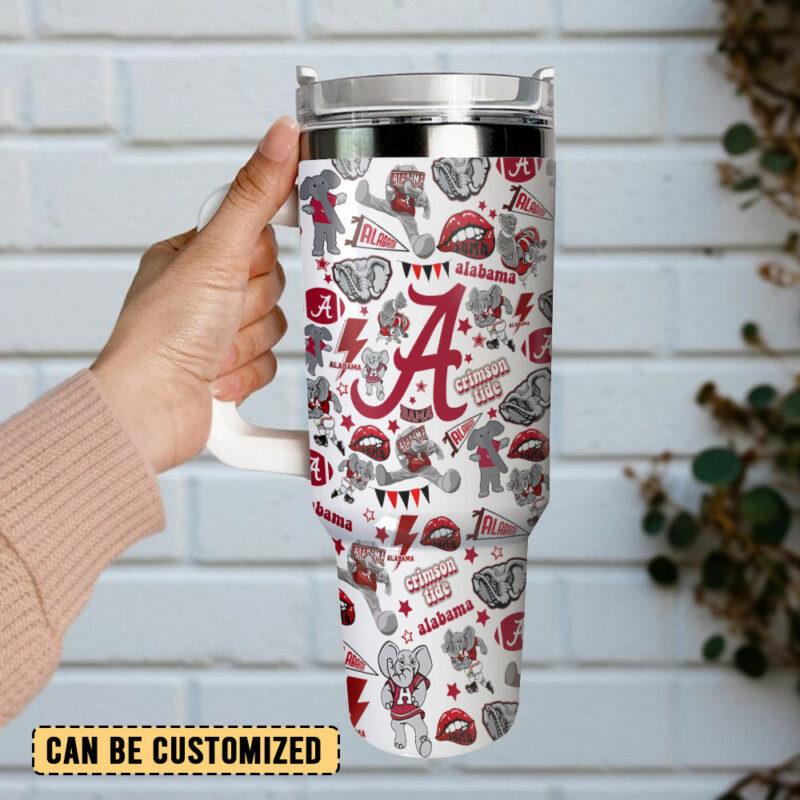 Alabama Crimson Tide NCAA Custom Stanley Quencher 40oz Stainless Steel Tumbler With Handle - Threewoofs - Image 3