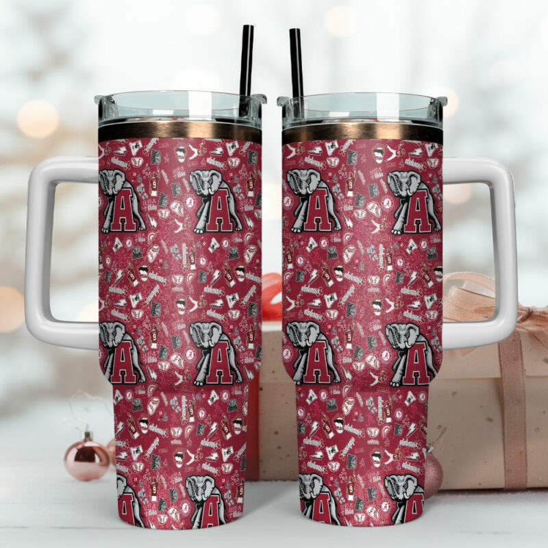 Alabama Crimson Tide NCAA Custom Stanley Quencher 40oz Stainless Steel Tumbler With Handle - Threewoofs - Image 4