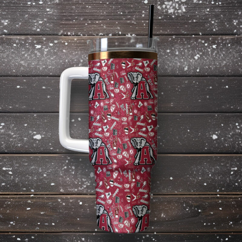 Alabama Crimson Tide NCAA Custom Stanley Quencher 40oz Stainless Steel Tumbler With Handle - Threewoofs - Image 2