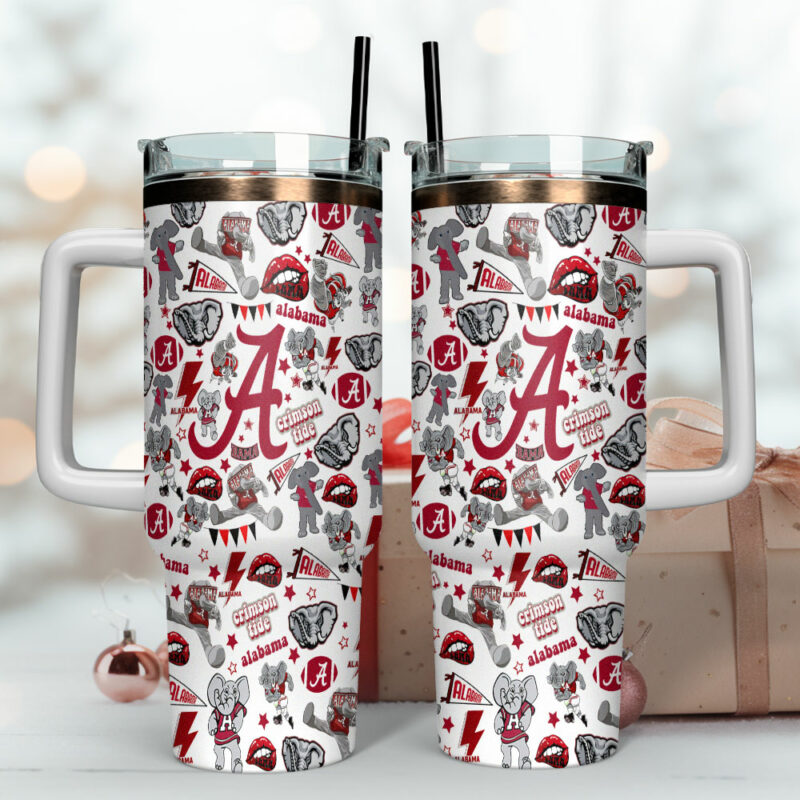 Alabama Crimson Tide NCAA Custom Stanley Quencher 40oz Stainless Steel Tumbler With Handle - Threewoofs - Image 4