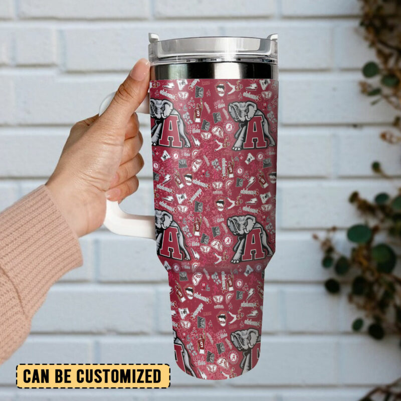 Alabama Crimson Tide NCAA Custom Stanley Quencher 40oz Stainless Steel Tumbler With Handle - Threewoofs - Image 3