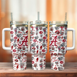 Alabama Crimson Tide NCAA Custom Stanley Quencher 40oz Stainless Steel Tumbler With Handle - Threewoofs