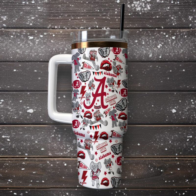 Alabama Crimson Tide NCAA Custom Stanley Quencher 40oz Stainless Steel Tumbler With Handle - Threewoofs - Image 2