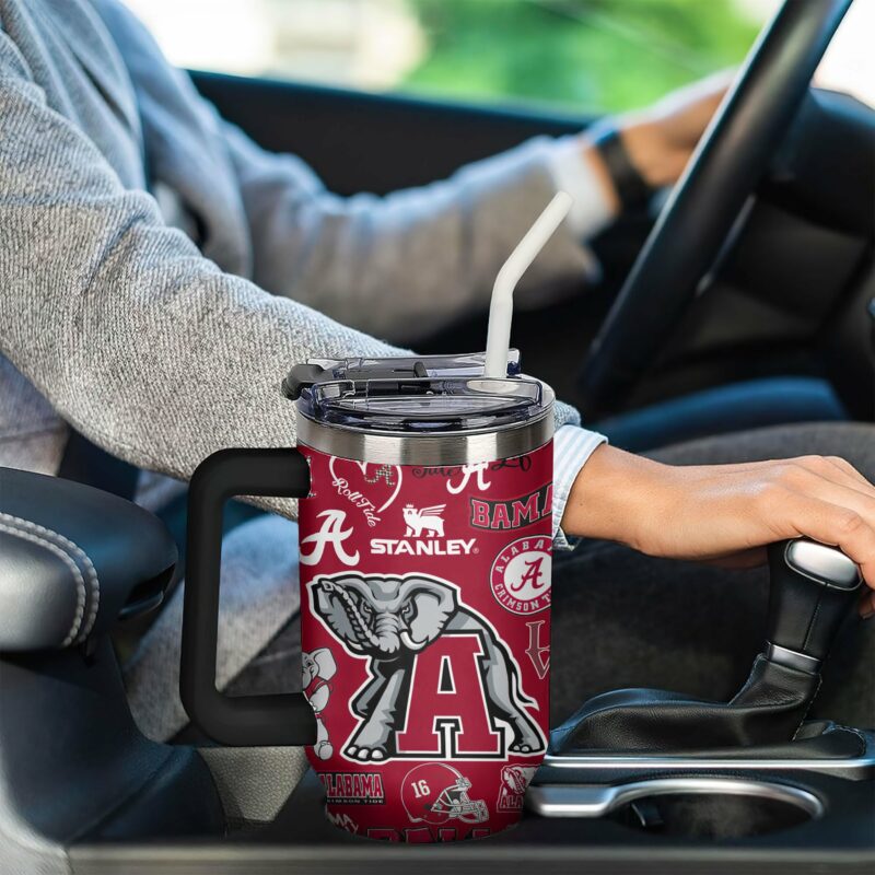 Alabama Crimson Tide NCAA Sports Custom Stanley Quencher 40oz Stainless Steel Tumbler With Handle - Threewoofs - Image 4