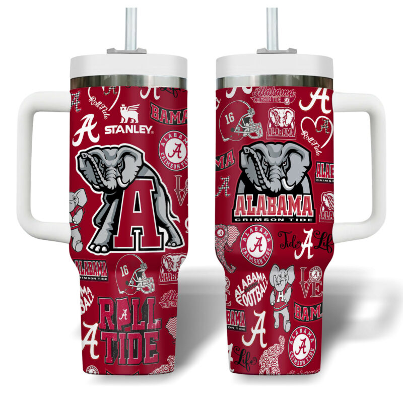 Alabama Crimson Tide NCAA Sports Custom Stanley Quencher 40oz Stainless Steel Tumbler With Handle - Threewoofs - Image 8