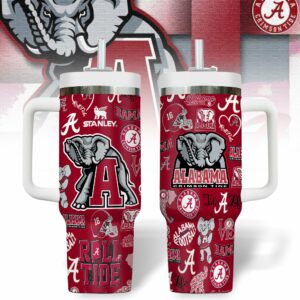 Alabama Crimson Tide NCAA Sports Custom Stanley Quencher 40oz Stainless Steel Tumbler With Handle - Threewoofs