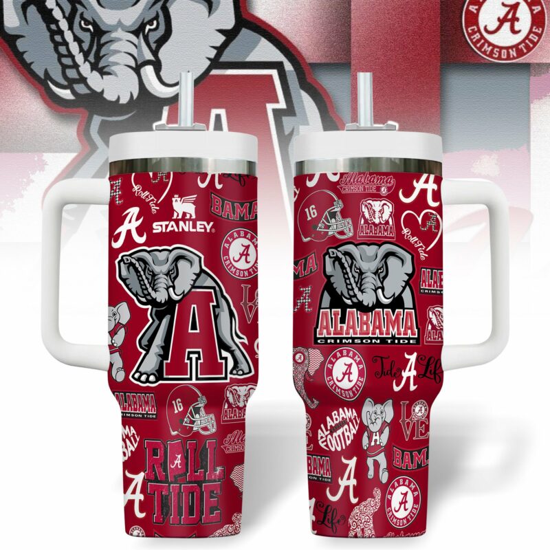 Alabama Crimson Tide NCAA Sports Custom Stanley Quencher 40oz Stainless Steel Tumbler With Handle - Threewoofs