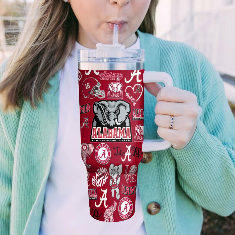 Alabama Crimson Tide NCAA Sports Custom Stanley Quencher 40oz Stainless Steel Tumbler With Handle - Threewoofs - Image 3