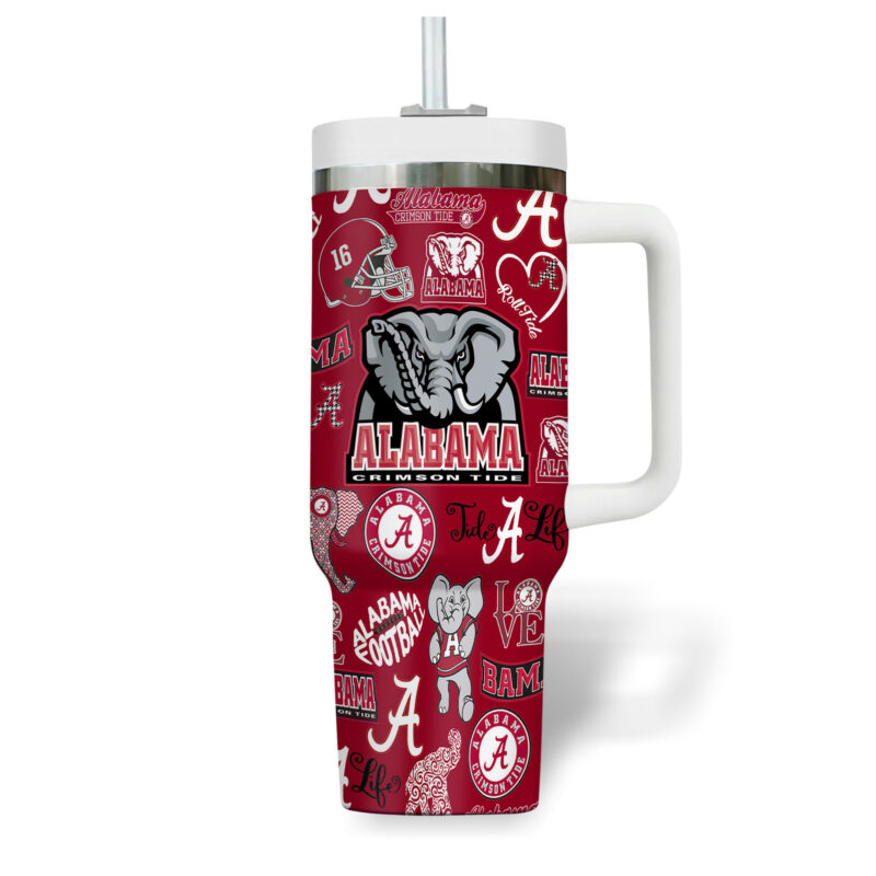 Alabama Crimson Tide NCAA Sports Custom Stanley Quencher 40oz Stainless Steel Tumbler With Handle - Threewoofs - Image 6