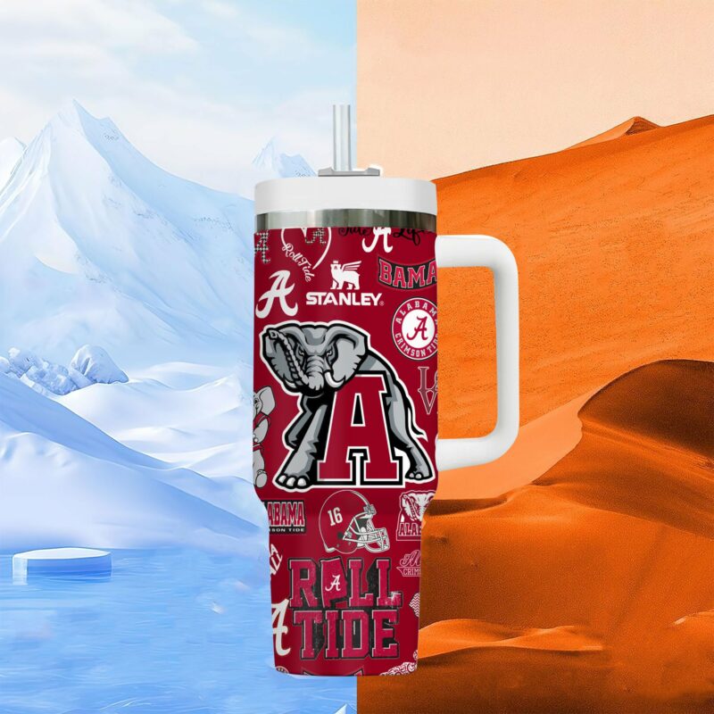 Alabama Crimson Tide NCAA Sports Custom Stanley Quencher 40oz Stainless Steel Tumbler With Handle - Threewoofs - Image 5
