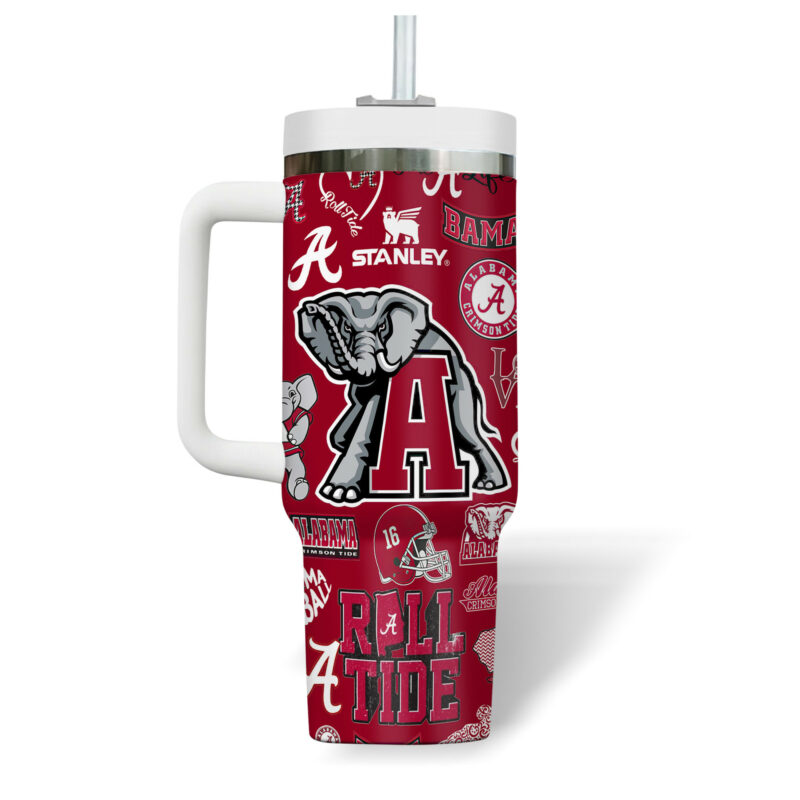 Alabama Crimson Tide NCAA Sports Custom Stanley Quencher 40oz Stainless Steel Tumbler With Handle - Threewoofs - Image 7