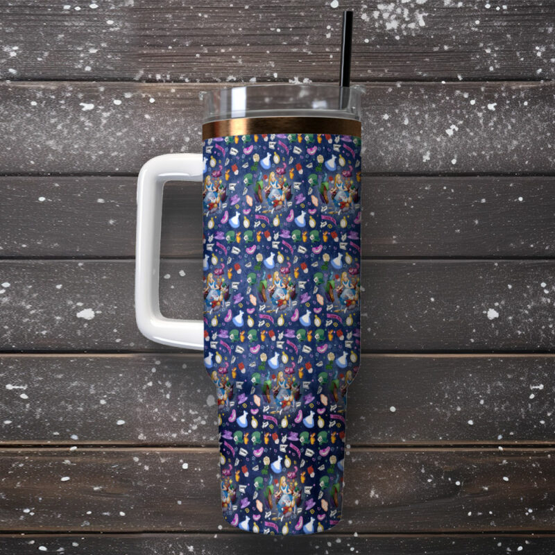 Alice In Wonderland Cartoon Custom Stanley Quencher 40oz Stainless Steel Tumbler With Handle - Threewoofs - Image 2