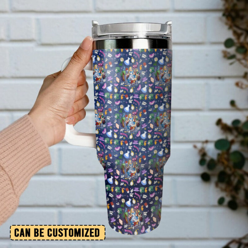 Alice In Wonderland Cartoon Custom Stanley Quencher 40oz Stainless Steel Tumbler With Handle - Threewoofs - Image 3