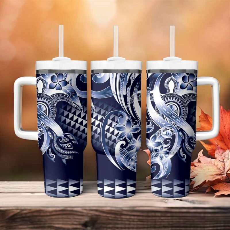 Aloha Blue Tribal Honu Tattoo Custom Stanley Quencher 40oz Stainless Steel Tumbler With Handle - Threewoofs - Image 4