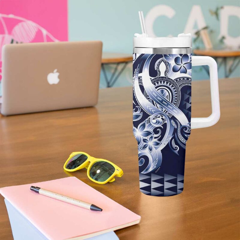 Aloha Blue Tribal Honu Tattoo Custom Stanley Quencher 40oz Stainless Steel Tumbler With Handle - Threewoofs - Image 5