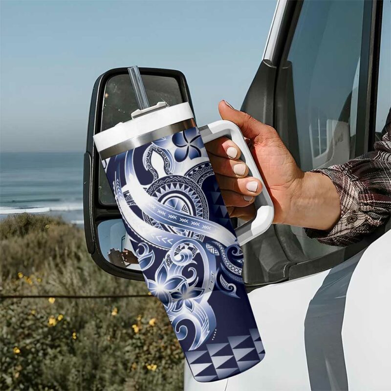 Aloha Blue Tribal Honu Tattoo Custom Stanley Quencher 40oz Stainless Steel Tumbler With Handle - Threewoofs - Image 7