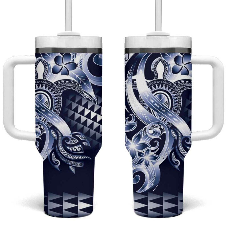 Aloha Blue Tribal Honu Tattoo Custom Stanley Quencher 40oz Stainless Steel Tumbler With Handle - Threewoofs