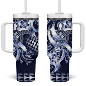 Aloha Blue Tribal Honu Tattoo Custom Stanley Quencher 40oz Stainless Steel Tumbler With Handle - Threewoofs