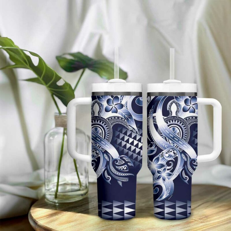 Aloha Blue Tribal Honu Tattoo Custom Stanley Quencher 40oz Stainless Steel Tumbler With Handle - Threewoofs - Image 9