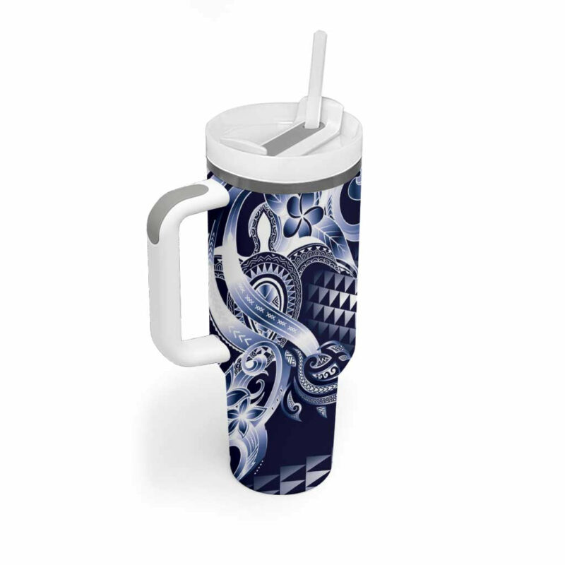 Aloha Blue Tribal Honu Tattoo Custom Stanley Quencher 40oz Stainless Steel Tumbler With Handle - Threewoofs - Image 2