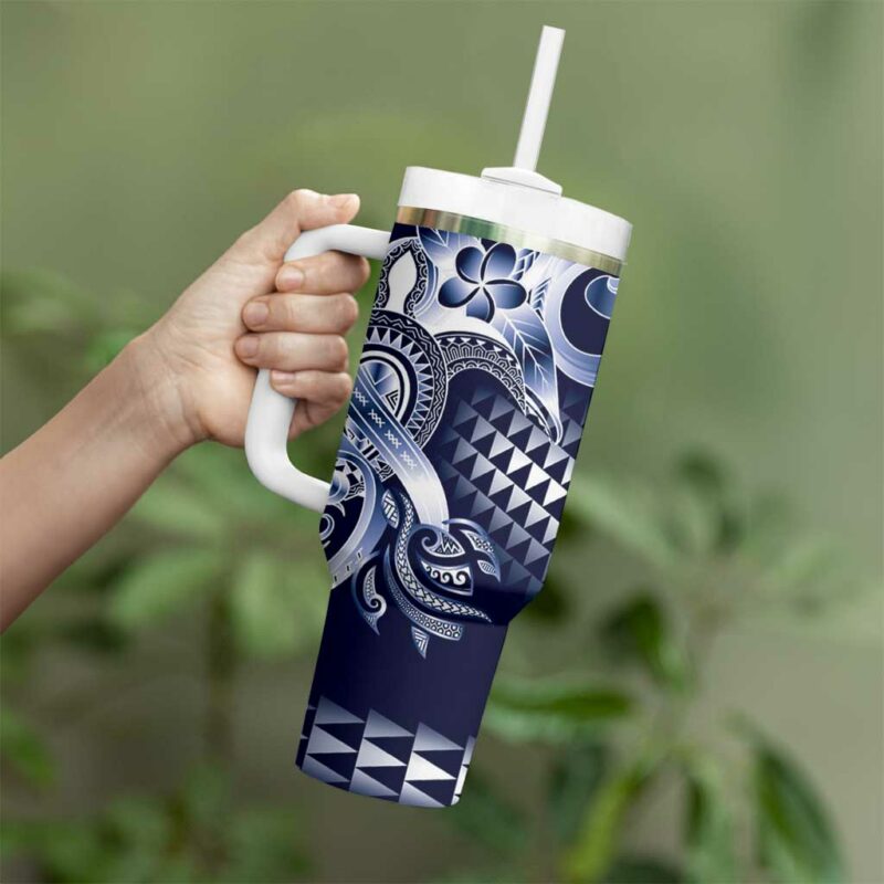 Aloha Blue Tribal Honu Tattoo Custom Stanley Quencher 40oz Stainless Steel Tumbler With Handle - Threewoofs - Image 3