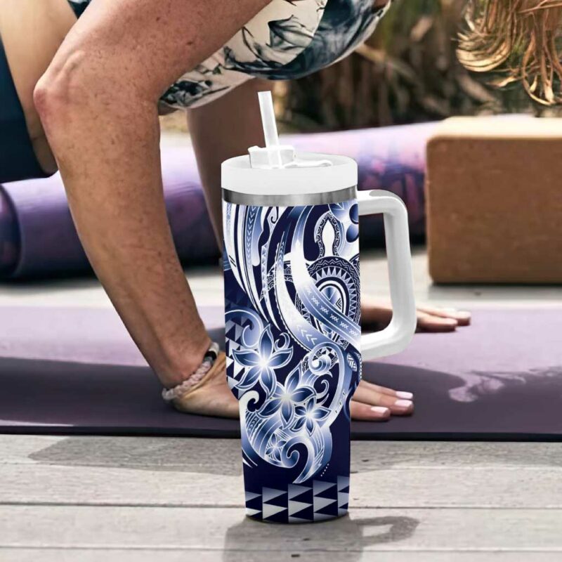 Aloha Blue Tribal Honu Tattoo Custom Stanley Quencher 40oz Stainless Steel Tumbler With Handle - Threewoofs - Image 6