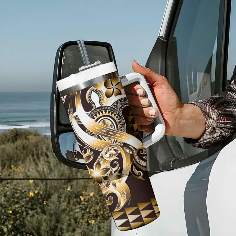 Aloha Gold Tribal Honu Tattoo Custom Stanley Quencher 40oz Stainless Steel Tumbler With Handle - Threewoofs - Image 7