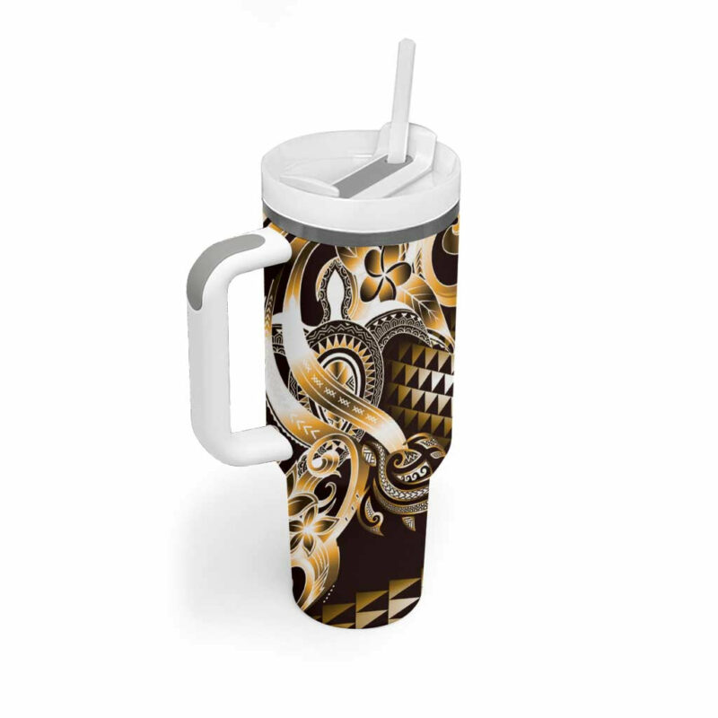 Aloha Gold Tribal Honu Tattoo Custom Stanley Quencher 40oz Stainless Steel Tumbler With Handle - Threewoofs - Image 2