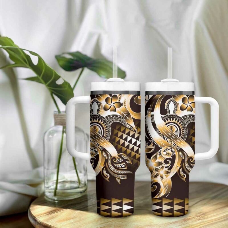 Aloha Gold Tribal Honu Tattoo Custom Stanley Quencher 40oz Stainless Steel Tumbler With Handle - Threewoofs - Image 9