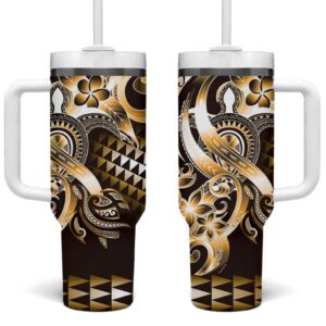 Aloha Gold Tribal Honu Tattoo Custom Stanley Quencher 40oz Stainless Steel Tumbler With Handle - Threewoofs