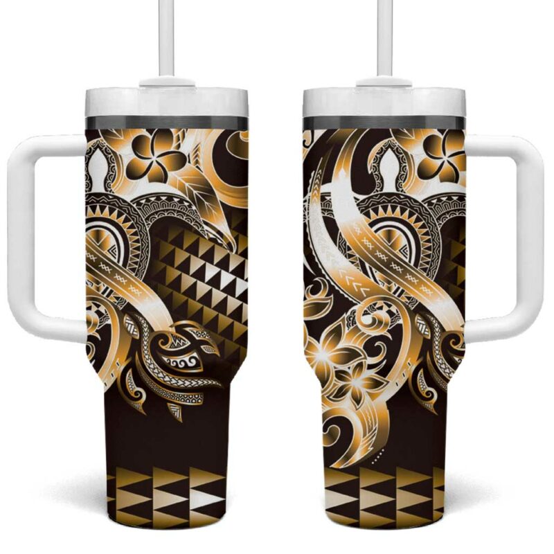 Aloha Gold Tribal Honu Tattoo Custom Stanley Quencher 40oz Stainless Steel Tumbler With Handle - Threewoofs