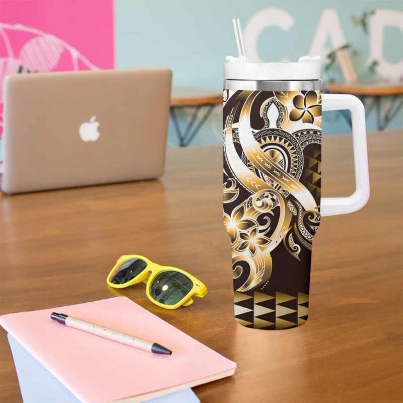 Aloha Gold Tribal Honu Tattoo Custom Stanley Quencher 40oz Stainless Steel Tumbler With Handle - Threewoofs - Image 5