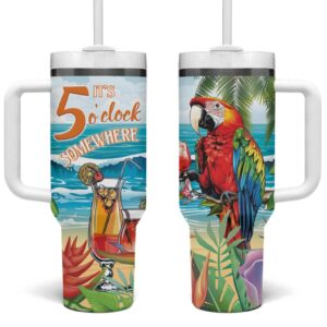 Aloha Hawaii Christmas It‚Äôs 5 o‚Äôclock Somewhere Custom Stanley Quencher 40oz Stainless Steel Tumbler With Handle - Threewoofs