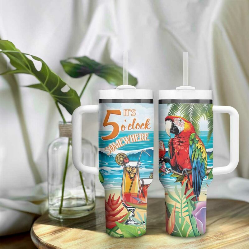Aloha Hawaii Christmas It‚Äôs 5 o‚Äôclock Somewhere Custom Stanley Quencher 40oz Stainless Steel Tumbler With Handle - Threewoofs - Image 9