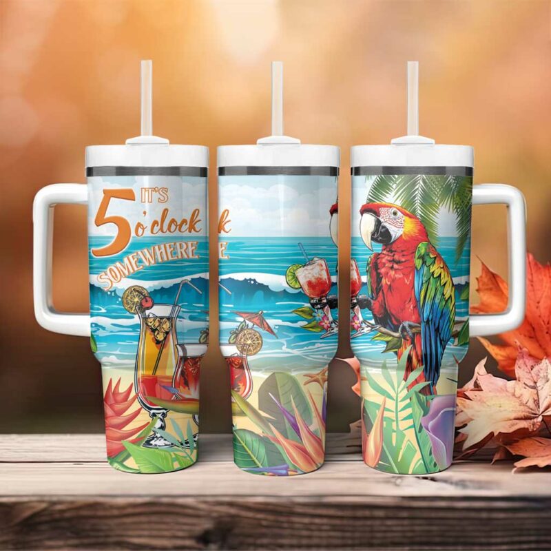 Aloha Hawaii Christmas It‚Äôs 5 o‚Äôclock Somewhere Custom Stanley Quencher 40oz Stainless Steel Tumbler With Handle - Threewoofs - Image 4