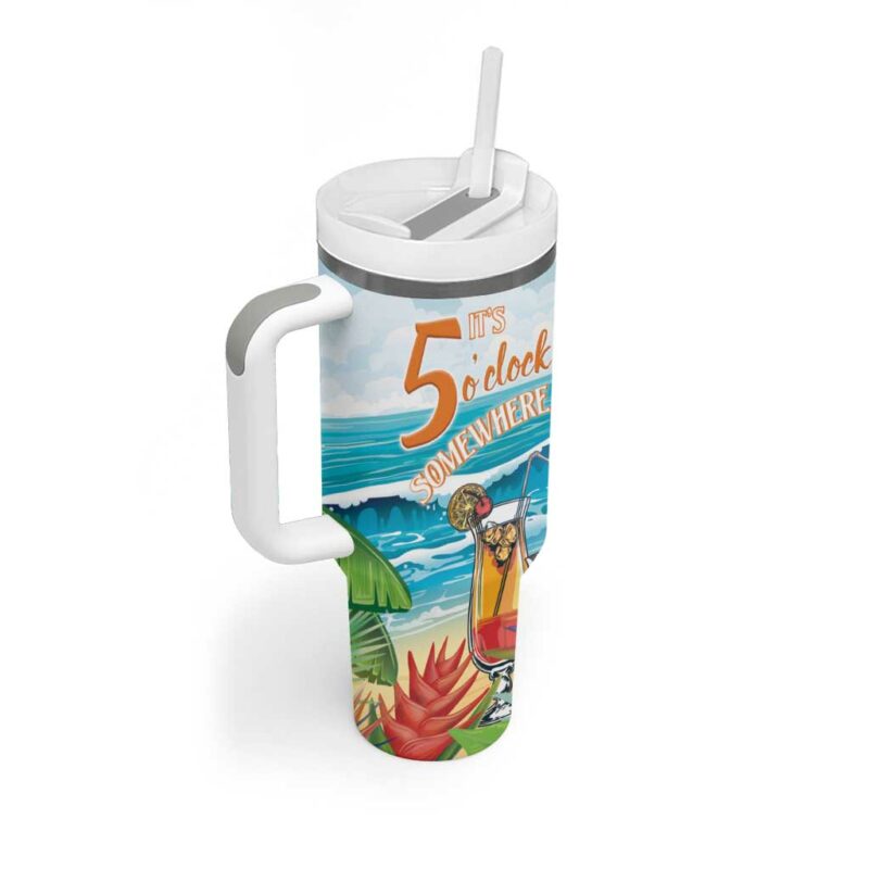Aloha Hawaii Christmas It‚Äôs 5 o‚Äôclock Somewhere Custom Stanley Quencher 40oz Stainless Steel Tumbler With Handle - Threewoofs - Image 2