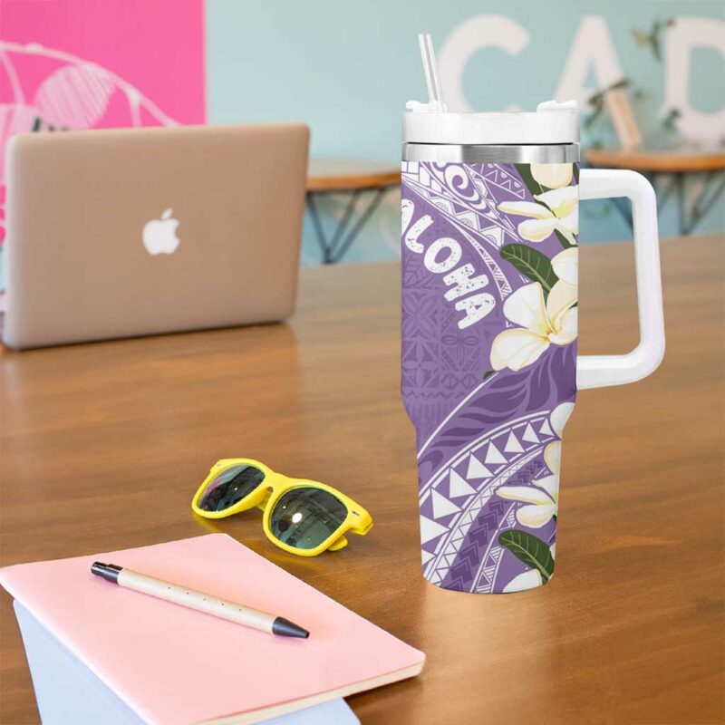 Aloha Hawaii Festive Frangipani Lace Classic Lavender Custom Stanley Quencher 40oz Stainless Steel Tumbler With Handle - Threewoofs - Image 5