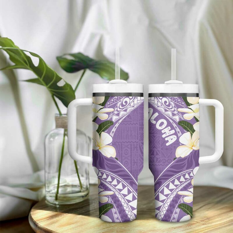 Aloha Hawaii Festive Frangipani Lace Classic Lavender Custom Stanley Quencher 40oz Stainless Steel Tumbler With Handle - Threewoofs - Image 9