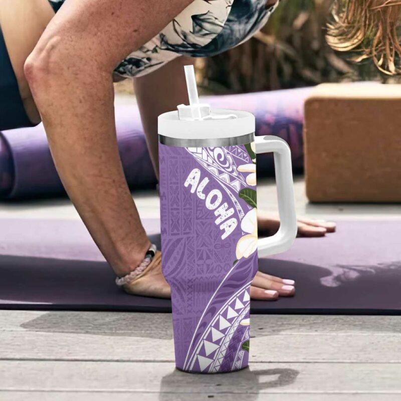 Aloha Hawaii Festive Frangipani Lace Classic Lavender Custom Stanley Quencher 40oz Stainless Steel Tumbler With Handle - Threewoofs - Image 6