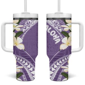Aloha Hawaii Festive Frangipani Lace Classic Lavender Custom Stanley Quencher 40oz Stainless Steel Tumbler With Handle - Threewoofs