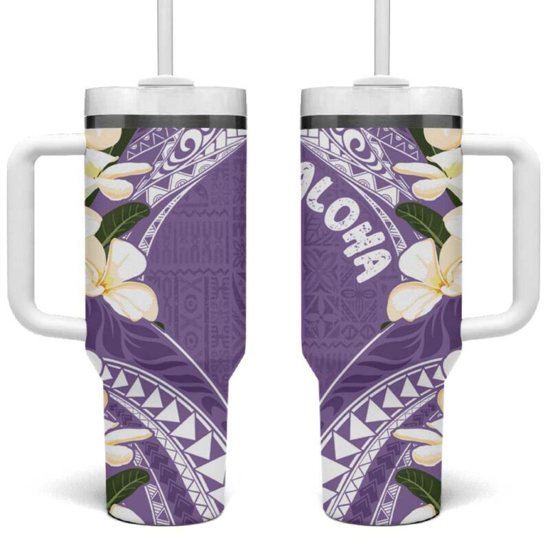 Aloha Hawaii Festive Frangipani Lace Classic Lavender Custom Stanley Quencher 40oz Stainless Steel Tumbler With Handle - Threewoofs
