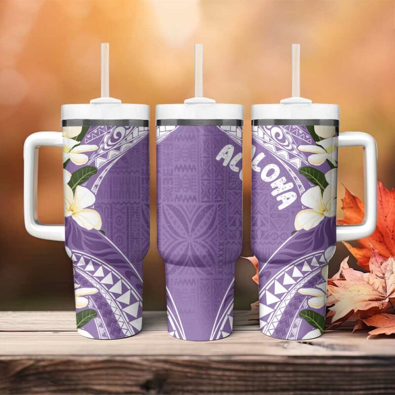 Aloha Hawaii Festive Frangipani Lace Classic Lavender Custom Stanley Quencher 40oz Stainless Steel Tumbler With Handle - Threewoofs - Image 4