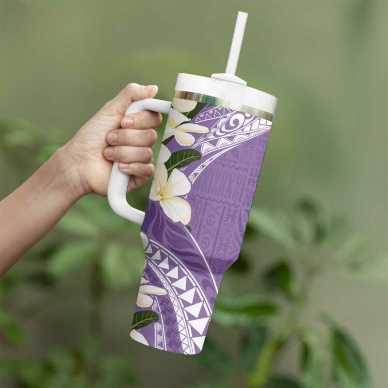 Aloha Hawaii Festive Frangipani Lace Classic Lavender Custom Stanley Quencher 40oz Stainless Steel Tumbler With Handle - Threewoofs - Image 3