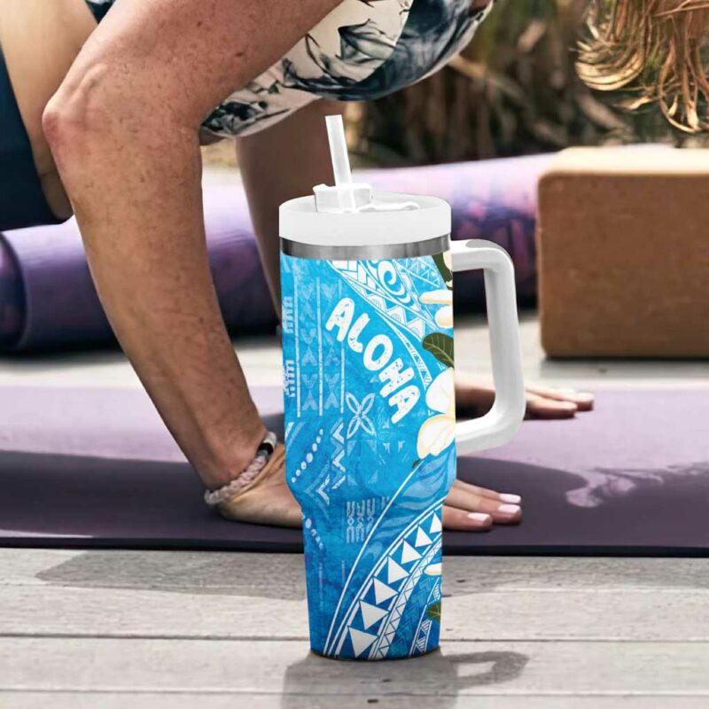 Aloha Hawaii Festive Frangipani Lace Classic Oceanic Custom Stanley Quencher 40oz Stainless Steel Tumbler With Handle - Threewoofs - Image 6